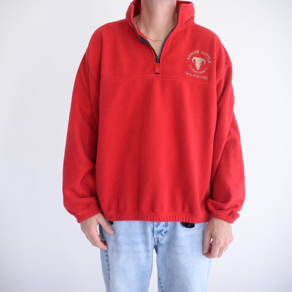 VTG Sierra Pacific Outdoor Red Flannel Bryson Cattle Company Quarter Zip Sweater
